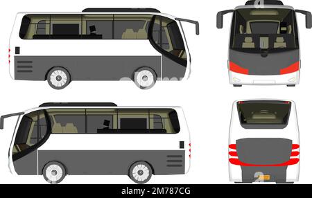 Set white, blue City bus template. Passenger transport. Vector illustration eps 10 isolated on white background. Stock Vector