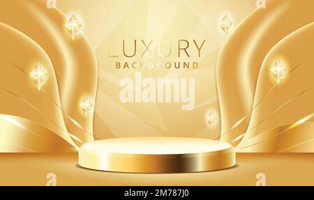 Gold Luxury background with gold podium and curve effect design. Stock Vector
