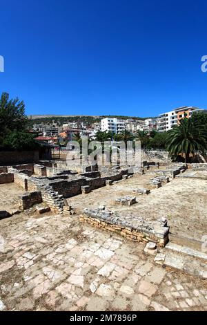 Summer view of the Jewish Synagogue ruins, Saranda town, Saranda District, Southern Albania, Europe Stock Photo