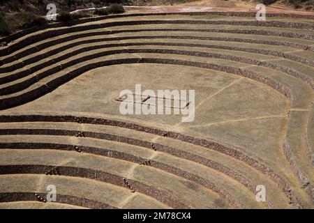 Agricultural terraces in the Sacred Valley. Moray in Cusco, Sacred Valley, Peru Stock Photo