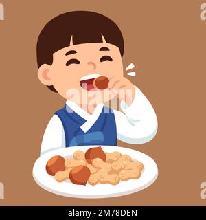 Cartoon happy boy and healthy food on dining table Stock Vector Image & Art  - Alamy