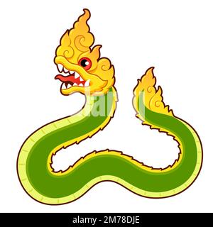 Thai Naga, legendary dragon serpent. Cartoon style drawing, vector clip art illustration. Stock Vector