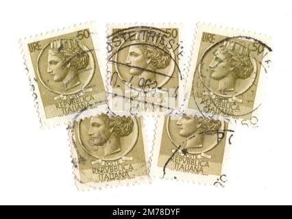 Vintage postage stamps from Italy isolated on a white background. Stock Photo