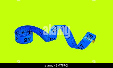 Blue soft measure tape isolated on light green background Stock Photo