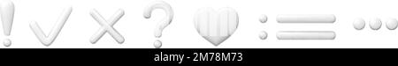 Exclamation question signs, 3d arrow and cross, heart and dots. Different white punctuation marks, consent and refusal symbols. Right true and dont Stock Vector