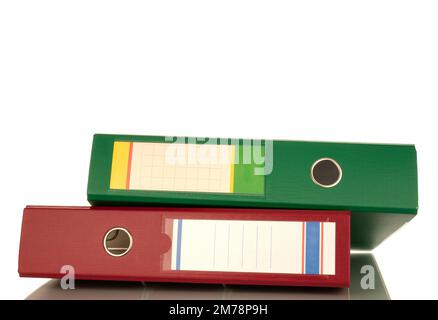 Two binder folders, macro, isolated on white background. Stock Photo