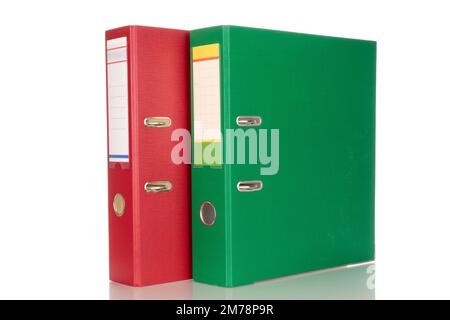 Two binder folders, macro, isolated on white background. Stock Photo