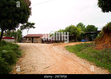 Views from the streets and houses in a town in the Amazonian region in Peru close to Yurimaguas City. Stock Photo