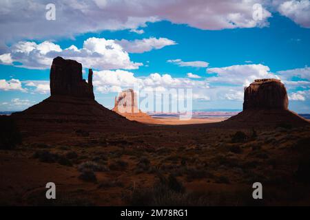 view on mitten buttes in the shade Stock Photo