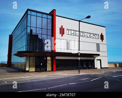 The newly built Regent cinema in art deco style next to the sea in Redcar, UK Stock Photo