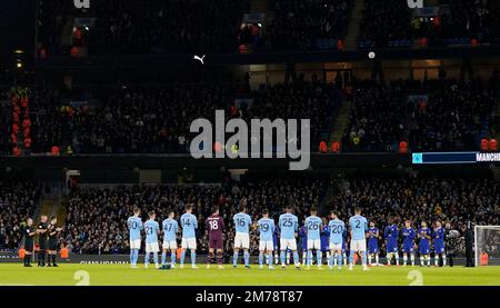 Manchester, UK. 8th Jan, 2023. A minutes applause for former Chelsea player and Manager Gianluca Vialli who died this week during the The FA Cup match at the Etihad Stadium, Manchester. Picture credit should read: Andrew Yates/Sportimage Credit: Sportimage/Alamy Live News Stock Photo