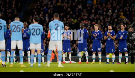 Manchester, UK. 8th Jan, 2023. A minutes applause for former Chelsea player and Manager Gianluca Vialli who died this week during the The FA Cup match at the Etihad Stadium, Manchester. Picture credit should read: Andrew Yates/Sportimage Credit: Sportimage/Alamy Live News Stock Photo