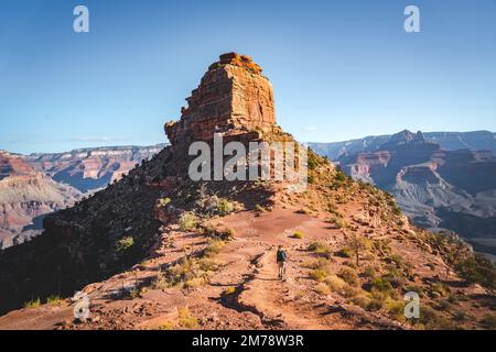 hiker on south kaibab trailhead in grand canyon Stock Photo