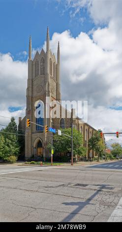 St. Peter Catholic Church, Cleveland’s first German congregation, was formed in 1853. The present church was built in 1859. Stock Photo