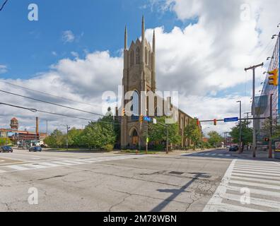 St. Peter Catholic Church, Cleveland’s first German congregation, was formed in 1853. The present church was built in 1859. Stock Photo