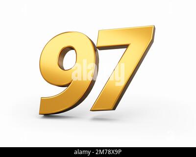 A 3D render of golden 97 digits isolated on a white background Stock Photo