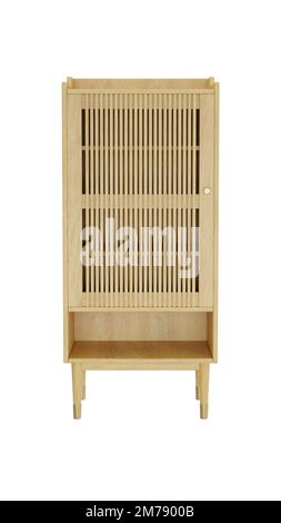 3D rendering Wood Cabinet Minimal Style on White Background, Wood Shoe Cabinet on White Background Stock Photo