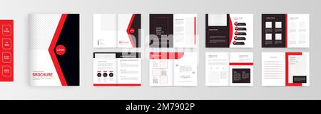 A4 size 16 page Brochure creative design. Multipurpose template with cover, back and inside pages. Trendy minimalist flat geometric design. Vertical Stock Vector