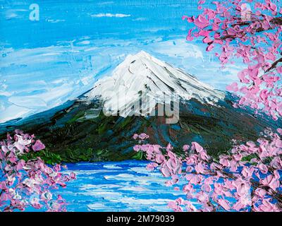 Mount Fuji and sakura cherry blossom at Lake kawaguchiko in Japan ...