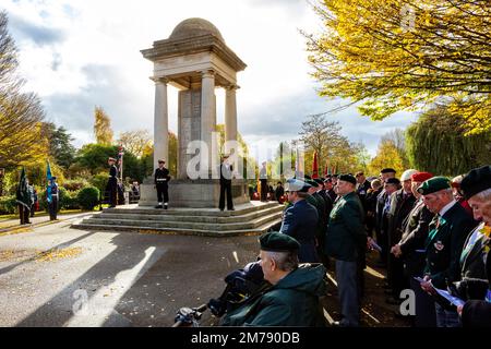 Veterans gather during the Remembrance Day ceremony, Taunton Cenotaph War Memorial, Vivary Park. Taunton. 2017 Stock Photo