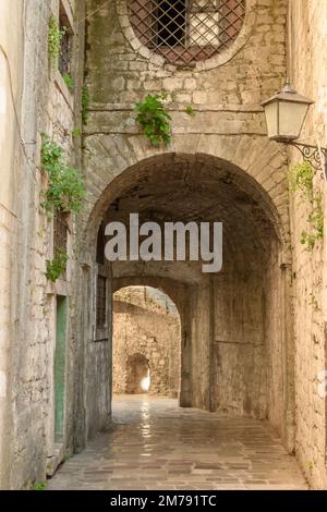 Kotor, Montenegro - June 7, 2022: Gurdic Gate and bastion, entrance to the Old Town of Kotor, Montenegro Stock Photo