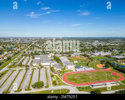 Davie, FL, USA - January 6, 2022: Aerial photo Western High School Stock Photo