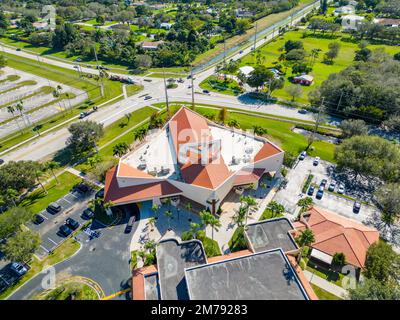 Davie, FL, USA - January 6, 2022: Aerial photo St Bonaventure Catholic Church Stock Photo