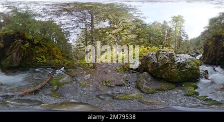 360 degree panoramic view of Virgin Falls Creek, Girdwood Alaska, Chugach State Park