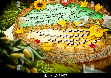 Easter baking. Mazurkas and Easter cakes. The work of a confectioner Stock Photo