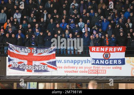 Dundee, Scotland, UK. 8th January 2023;  Tannadice Park, Dundee, Scotland: Scottish Premiership Football, Dundee United versus Rangers; Rangers fans Credit: Action Plus Sports Images/Alamy Live News Stock Photo