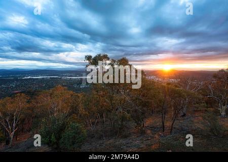 Canberra at night from Mount Ainslie Lookout at sunset. Reupload with new color adjustment Stock Photo