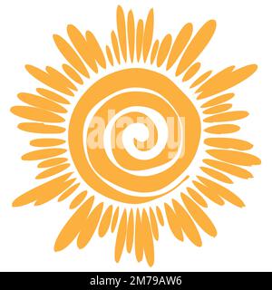 Hand drawn Icon of sun symbol with spiral. Stock Vector