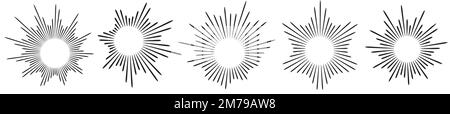 Set of five elegant symbols of sunbursts. Stock Vector