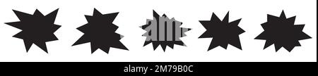 Set of five vector black bursting star shapes Stock Vector