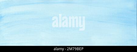 Abstract art wide panorama background azure blue colors. Watercolor painting on texture paper with pattern of sea waves. Abstract background with blue Stock Photo
