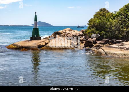 Lighhouse at Barra da Lagoa canal, Florianopolis, Santa Catarina, Brazil Stock Photo