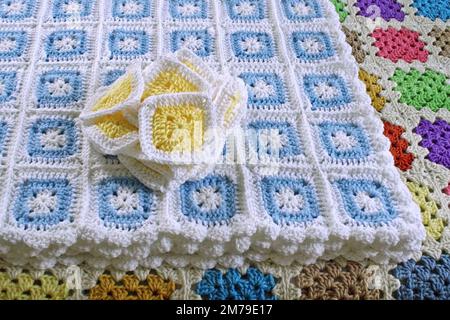 Crocheted Granny Squares and Granny Square Blankets Stock Photo