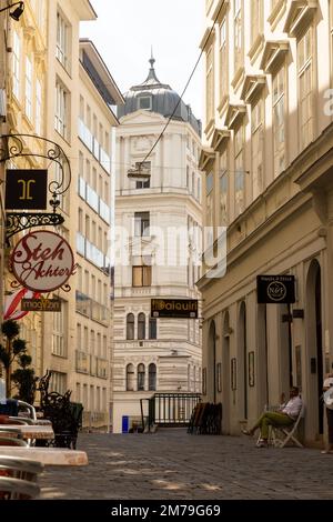 Around Vienna, buildings, cafes, public art and cobbled streets Stock Photo
