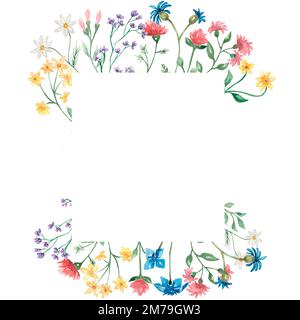 Hand drawn watercolor wildflowers wreath illustration.Wildflower ...