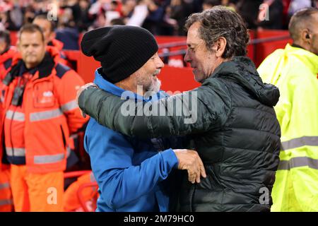 Seville, Seville, Spain. 8th Jan, 2023. Jorge Sampaoli, head coach of Sevilla FC and Quique Sanchez Flores, head coach of Getafe during the La Liga Santader match between Sevilla CF and Getafe CF at Ramon Sanchez Pizjuan in Seville, Spain, on January 08, 2023. (Credit Image: © Jose Luis Contreras/DAX via ZUMA Press Wire) Stock Photo