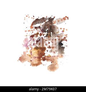 Watercolor splashes and brown spots. Brown color grunge texture blots. Isolated on white background. For design solutions, decor business cards, postc Stock Photo