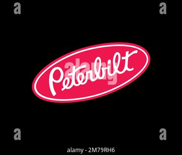 Peterbilt, rotated logo, black background Stock Photo