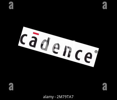 Cadence Design Systems, rotated logo, black background B Stock Photo