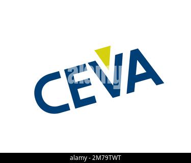 Ceva semiconductor company, rotated logo, white background Stock Photo