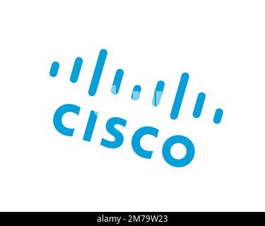 Cisco Systems, rotated logo, white background B Stock Photo