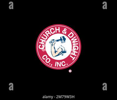 Church & Dwight, Rotated Logo, Black Background B Stock Photo