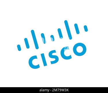 Cisco Systems, rotated logo, white background Stock Photo