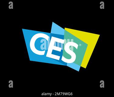Consumer Electronics Show, rotated logo, black background B Stock Photo