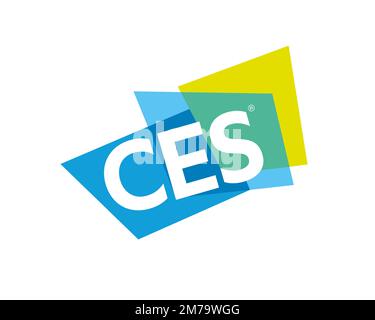 Consumer Electronics Show, Rotated Logo, White Background Stock Photo