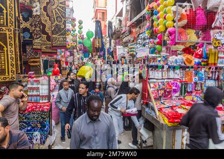 CAIRO, EGYPT - JANUARY 26, 2019: Busy market street in Cairo, Egypt Stock Photo